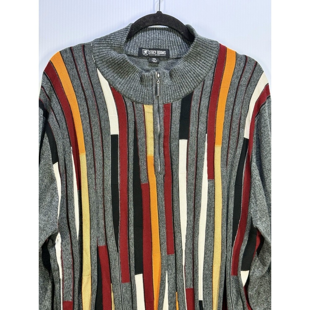 Stacey Adams Sweater Mens XXL Textured 3D Stripe 1/4 Zip Grandpa Coogi Style
